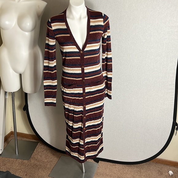 L’AGENCE women lurex’s striped cardigan brown multi dress size XS NWT - Picture 3 of 11
